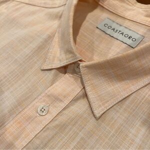 Coastaoro Men’s Light Peach Cotton Short-Sleeve Button Up Shirt XL Lightweight